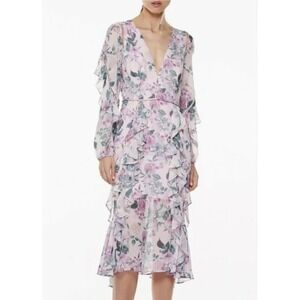 La Maison Talulah Floral Ruffle Midi Dress Large Pink Cottagecore Romantic Event